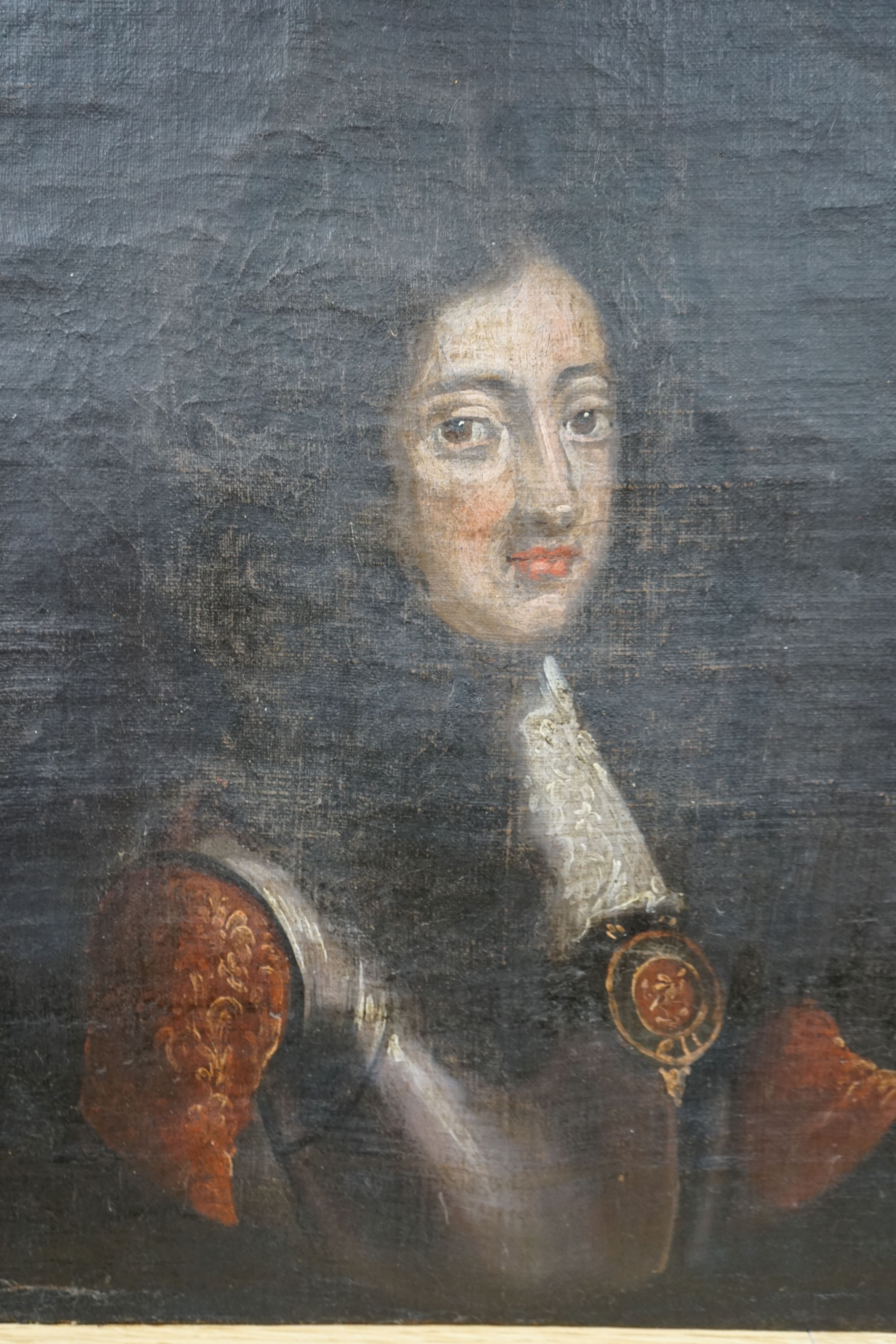 Late 18th century English School, pair of oils on canvas, Portraits of Charles I and Charles II, 36 x 31.5cm, unframed